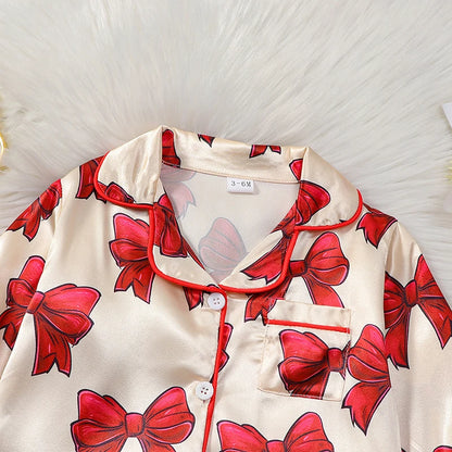 VISgogo Baby Girls Pajamas Long Sleeve Bow Print Furry Patchwork Button Closure Jumpsuit Sleepwear Loungewear