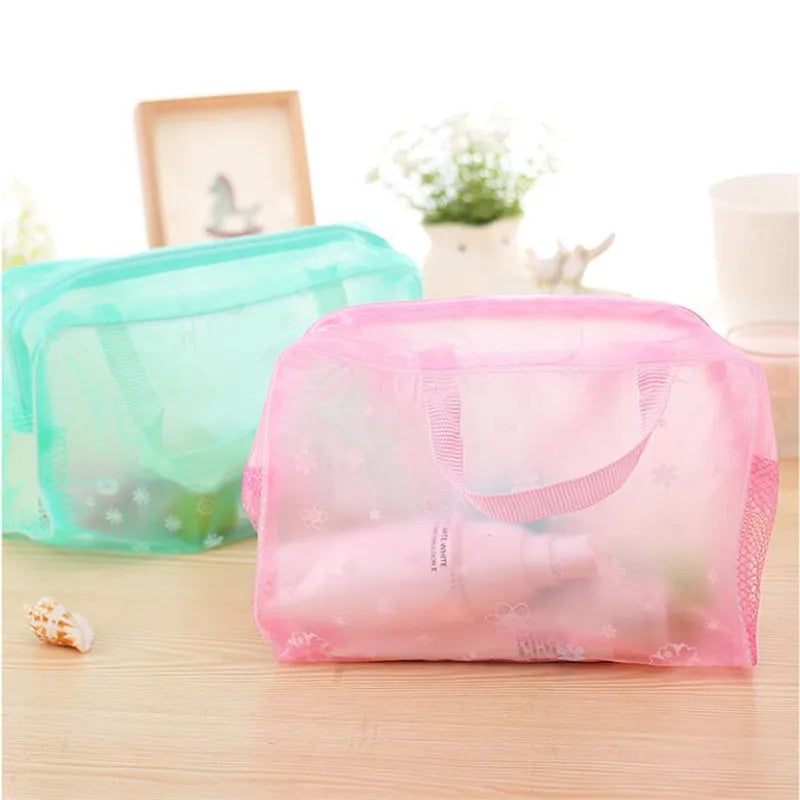 1 Pc PVC Transparent Cosmetic Bag Clear Makeup Bag for Women Girl Waterproof Zipper Beauty Case Travel Toiletry Bags Handbag