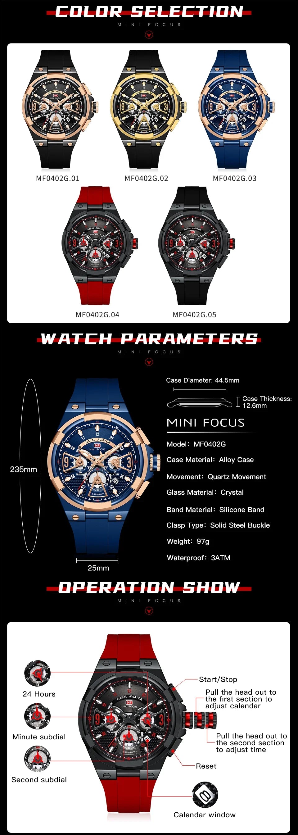 MINI FOCUS Multifunction Quartz Watches for Men Top Brand Luxury Silicone Sport WristWatch Man Clock Fashion Chronograph Watch