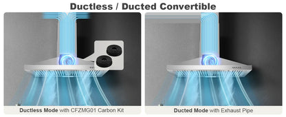 30-inch Wall Mount 450CFM - Stainless Steel Kitchen Vent Hood, Ultra Quiet 55dB, Ducted/Ductless Convertible, 3-Speed Range Hood