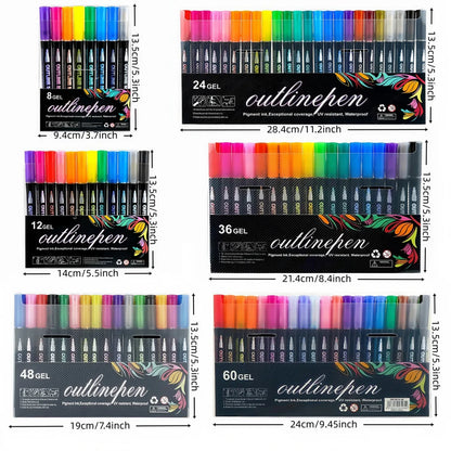 Double Line Outline Markers,Squiggles Shimmer Markers Set,Self Outline Metallic Glitter Marker Pens for Christmas,Art,Drawing