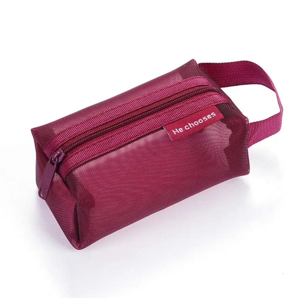 Fashion Cosmetic Bag Stationery Case Square Mesh Storage Pouch Mini Zipper Coin Purse Large Capacity Key Bags