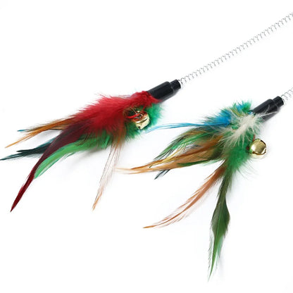 1pc Feather Spring Cat Interactive Toy Suction Cup Cat Fur Ball Teaser Wand Toys Cat Scratcher Toys Pet Supplies Random Color