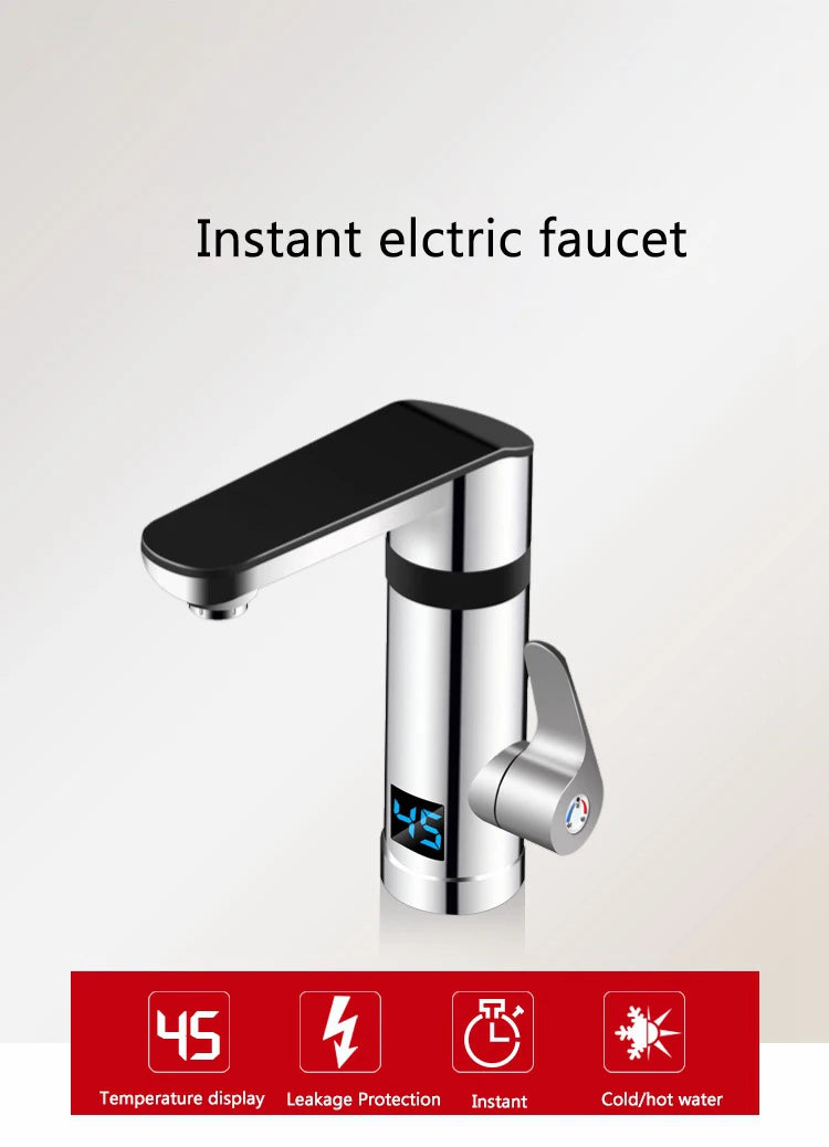 3000W Instant Electric Faucet Heater Tap Display Temperature Tankless Water Heater for Kitchen and Bathroom EU/UK/AU Plug 220V