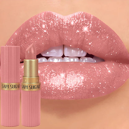Chocolate Brown Luxurious Metallic Glitter Lipstick Long-Lasting Waterproof Non-Fade Shimmery Pearl Sparkling Lip Gloss Makeup