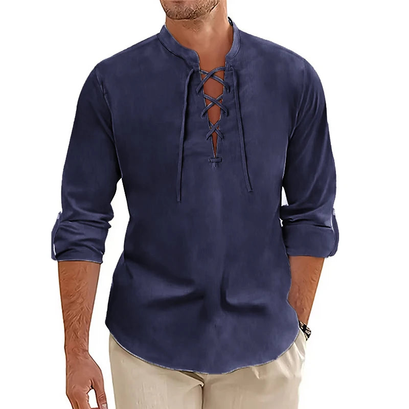 New Men's Long Sleeved Vintage Shirt Medieval Viking Top Cotton Shirts Men Halloween Costume Breathable Mens Tshirts Yoga Shirts
