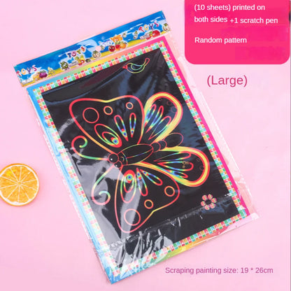 10Pcs Scratch Art Paper Magic Painting Paper with Drawing Stick Drawing Toys Kids Learning Educational Toys for Children Gifts