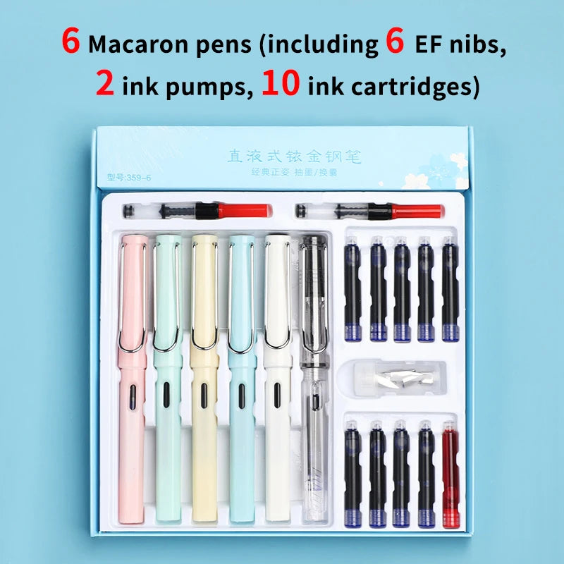 6pcs Calligraphy Pens With Replaceable Ink Bags 0.38mm Fine Dots to Improve Writing and Posture Practice