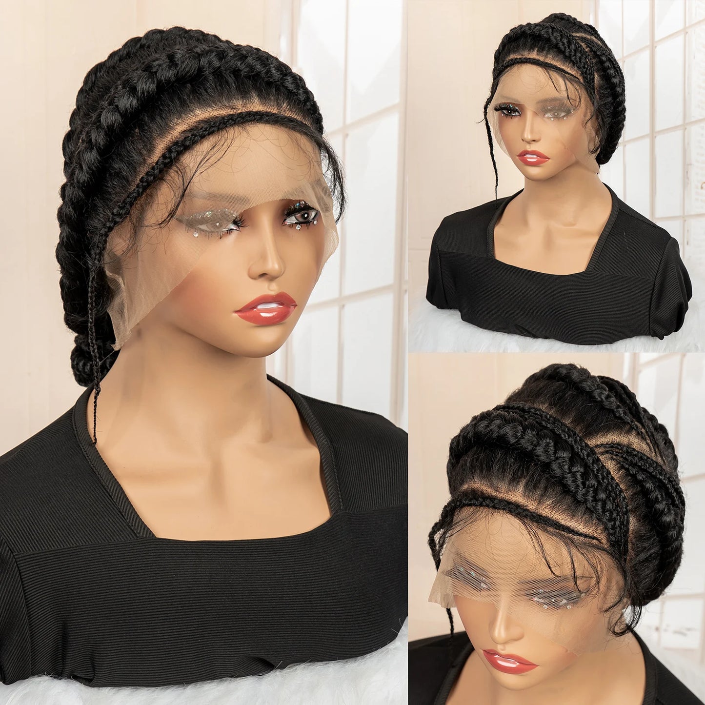 New Arrival Afro Bantu Braided Wigs Synthetic Full Lace Cornrow Box Braided Wigs Natural Handmade Braids Wig for Black Women