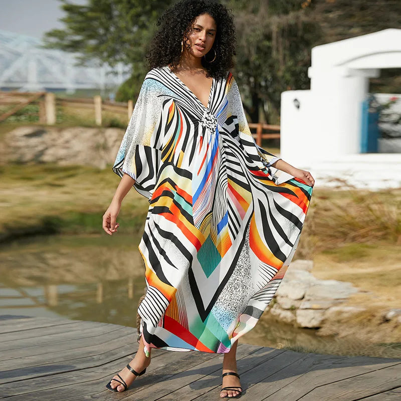 Plus Size Kaftan Dress for Women Hawaiian Batwing Sleeve Beach Cover Up Summer Swimsuit Dresses