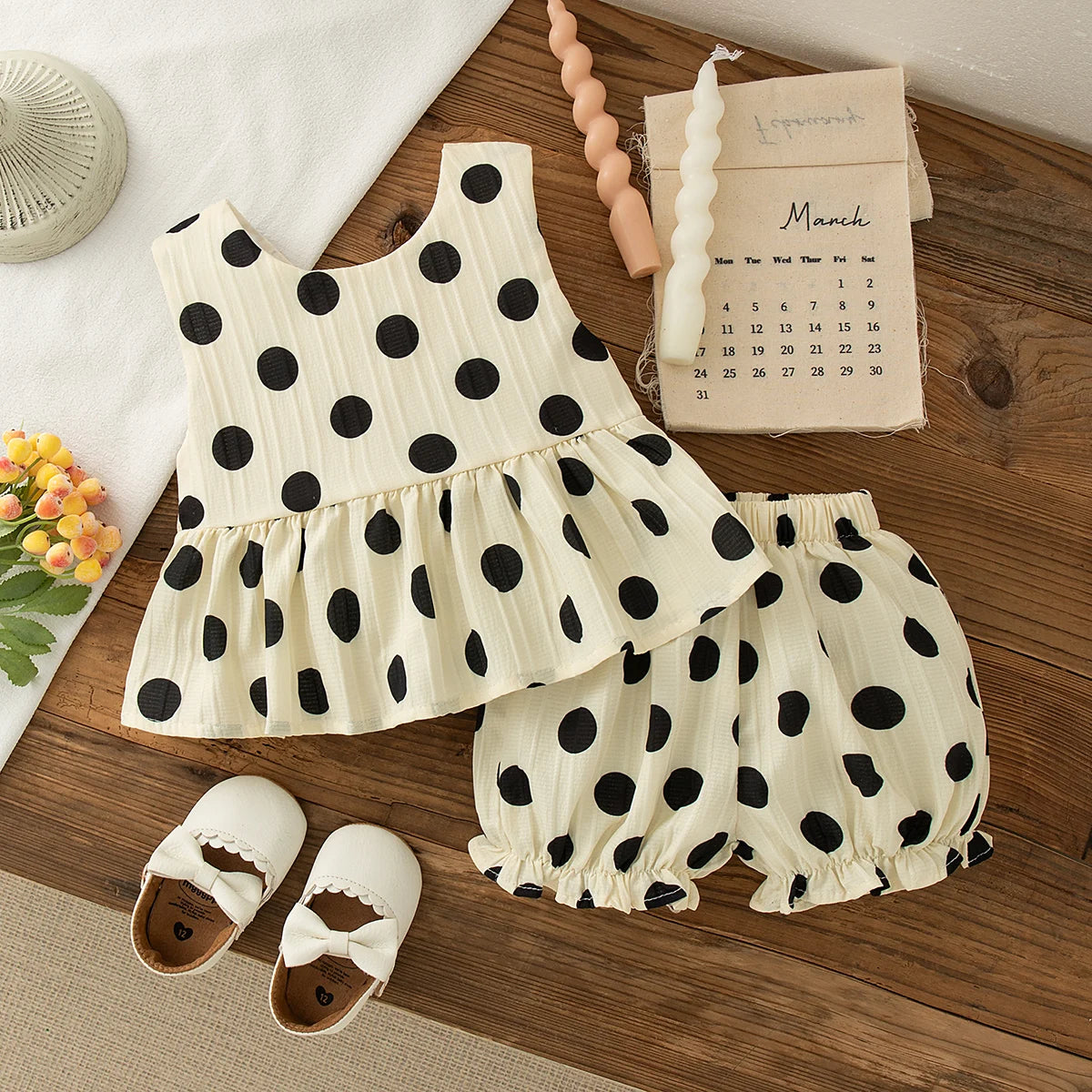 Toddler Girls 2 Piece Set Korean Style Polka Dot Bow Sleeveless Top & Shorts Newborn Baby Summer Cotton Casual Outfit for Play