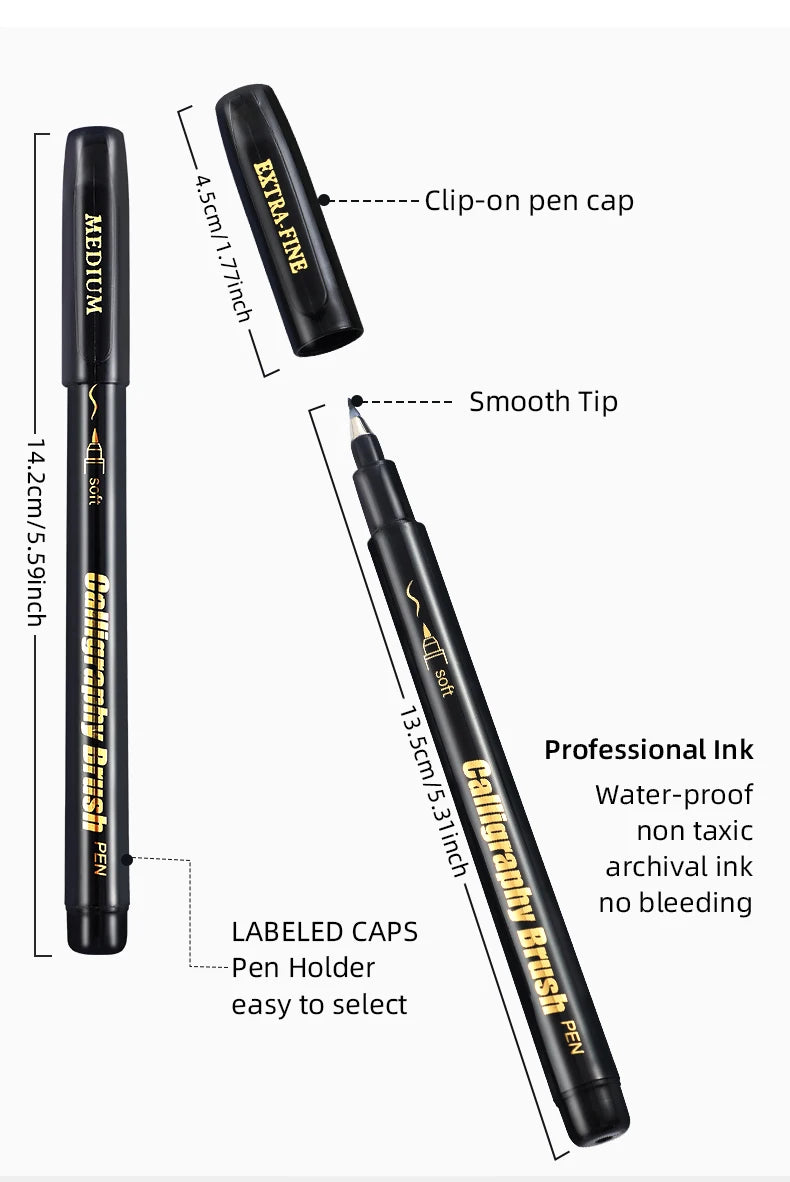 4 Pcs Black Hand Lettering Calligraphy Pen Set Drawing Writing Learning Fine Brush Markers Art Supplies Manga Pen