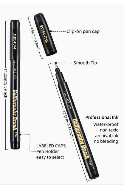 4 Pcs Black Hand Lettering Calligraphy Pen Set Drawing Writing Learning Fine Brush Markers Art Supplies Manga Pen