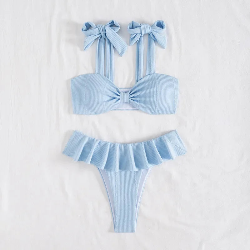 Sexy Knitted Lace Bikini Set Women's Swimsuit Two-Piece Ensemble Separate Top And Bottoms Fashionable Poolside Attire