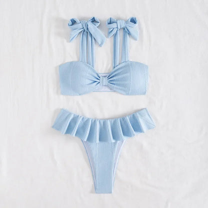 Sexy Knitted Lace Bikini Set Women's Swimsuit Two-Piece Ensemble Separate Top And Bottoms Fashionable Poolside Attire