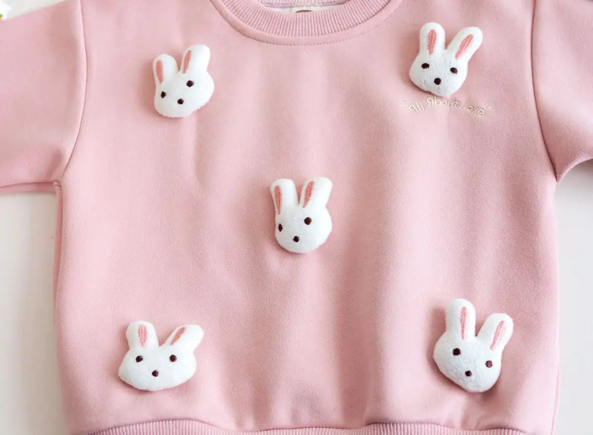 Children's Sweatshirt Spring and Autumn Three-dimensional Rabbit Girl Kids Versatile Cute Cartoon Top Pullover Baby Clothing