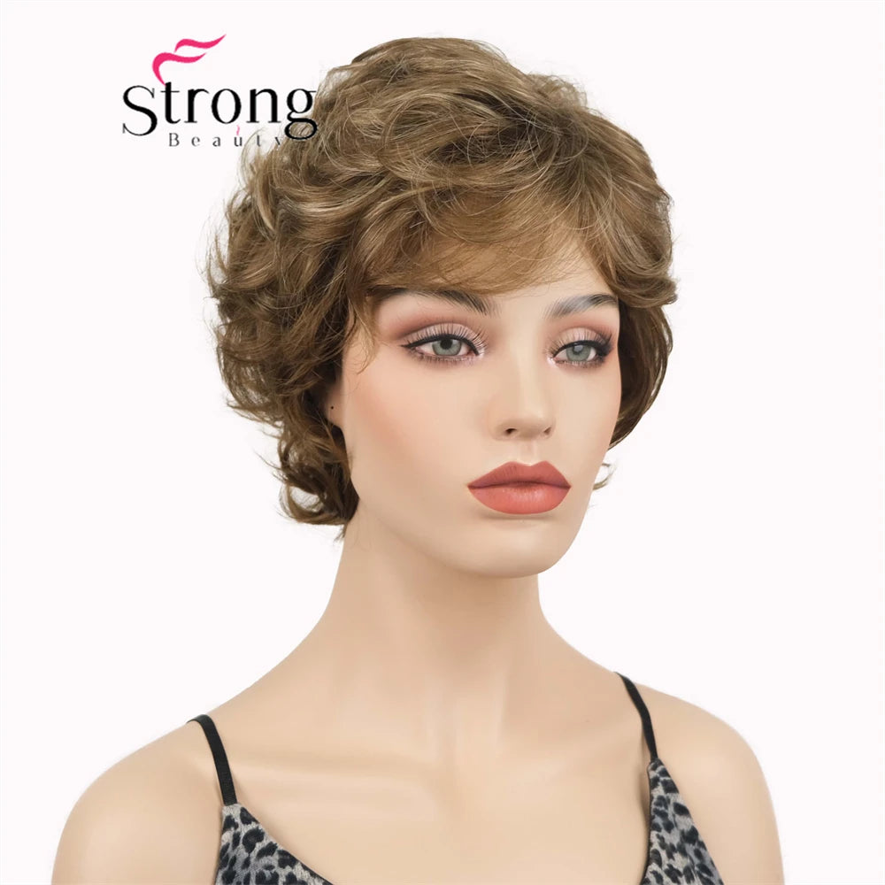 Ombre Blonde Short Curly Wavy Wig with Hair Bangs 100% Imported Premium Synthetic Fashion Blonde Hair Wigs for Women