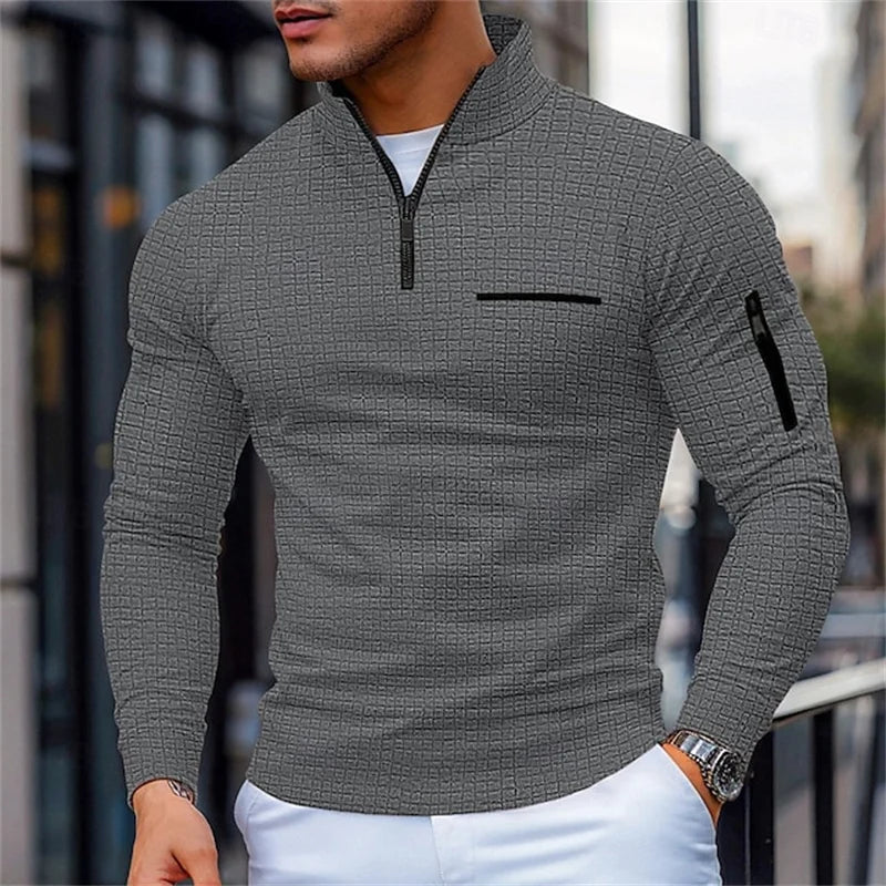 Men's Casual Long-Sleeve Polo Shirt Pullover Sweatshirt Spring and Autumn Outdoor Sports Zipper Men's Shirt Sweatshirt Top