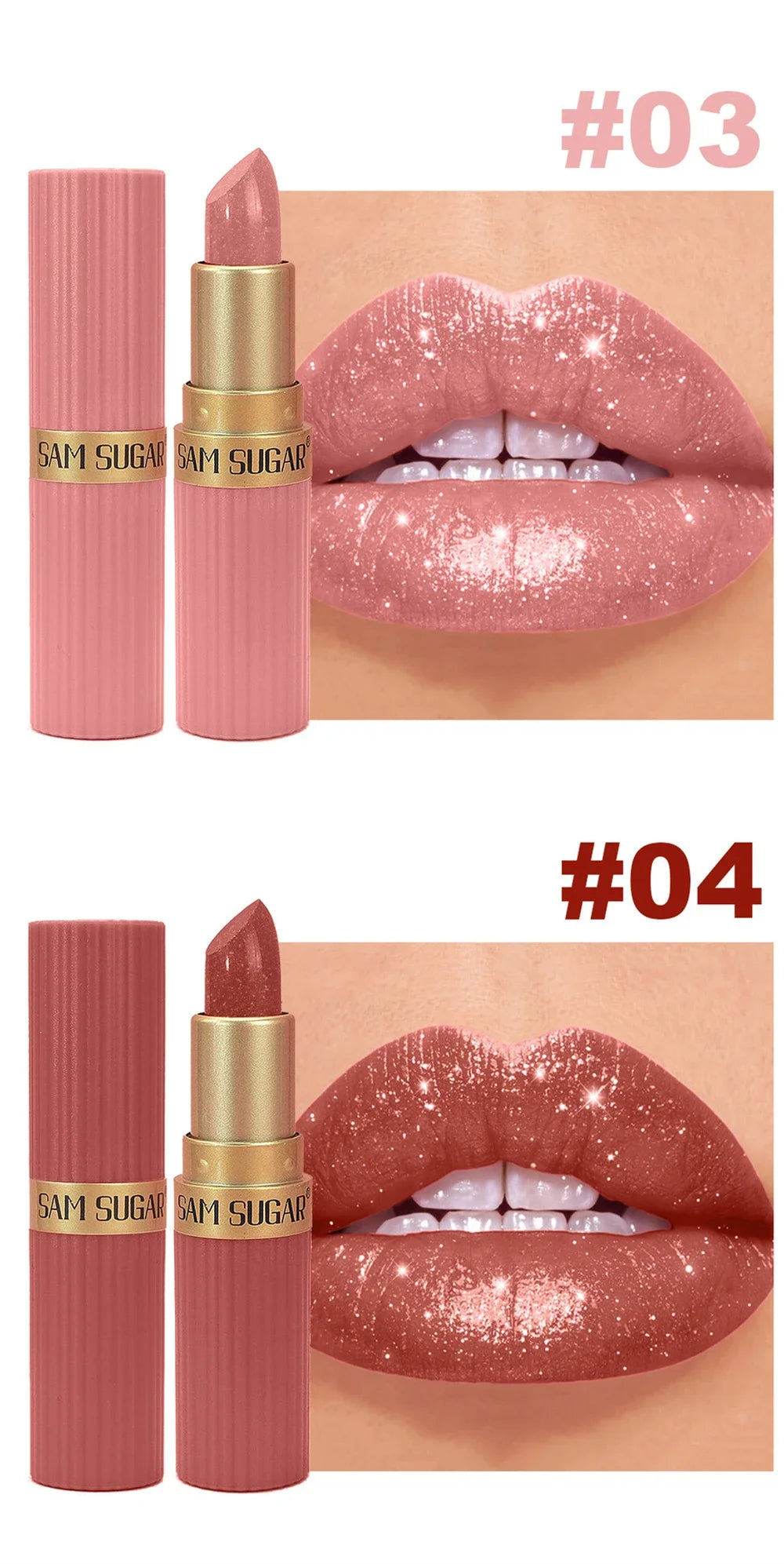 Chocolate Brown Luxurious Metallic Glitter Lipstick Long-Lasting Waterproof Non-Fade Shimmery Pearl Sparkling Lip Gloss Makeup