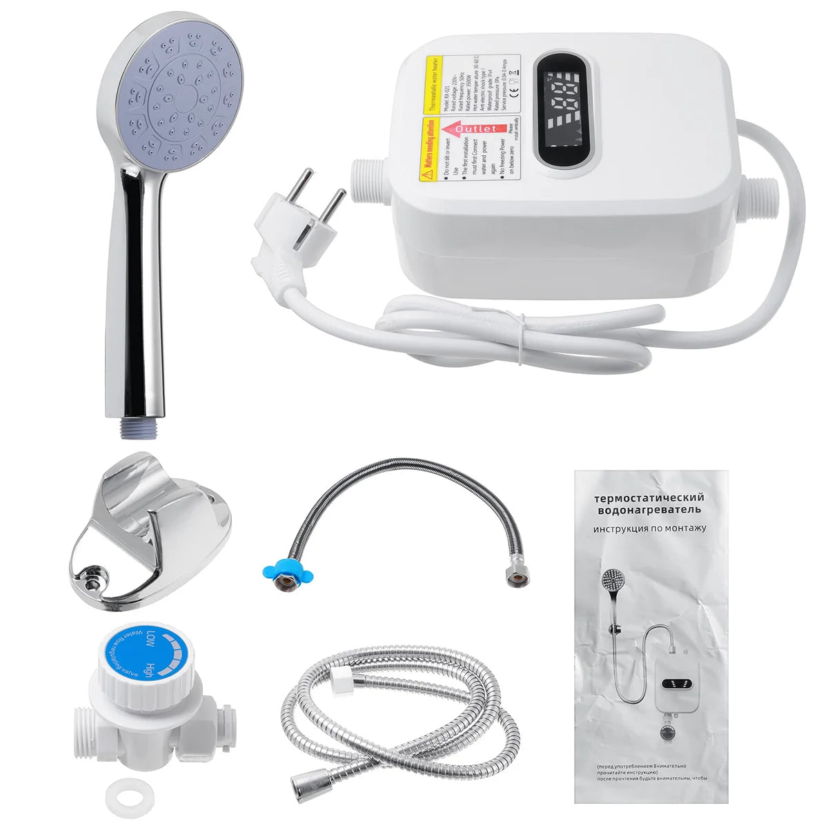 3S Instant Water Heater Shower 3500W 110V 220V Heating Bathroom Kitchen Tankless Electric Water Heater Temperature Display