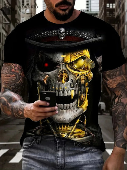 New Men's Horror Skull Print T-Shirt 3D  O-Neck Short Sleeve Fashion Oversized T-Shirts Men's Summer Street Clothing