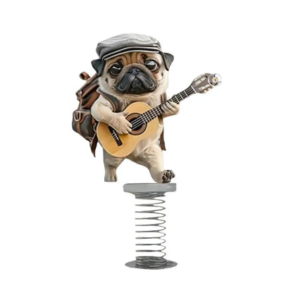 Cute 2D Pug Car Ornaments Kawaii Reading Dog Car Panel Dashboard  Spring Toys Decor Creative Accessories Gift