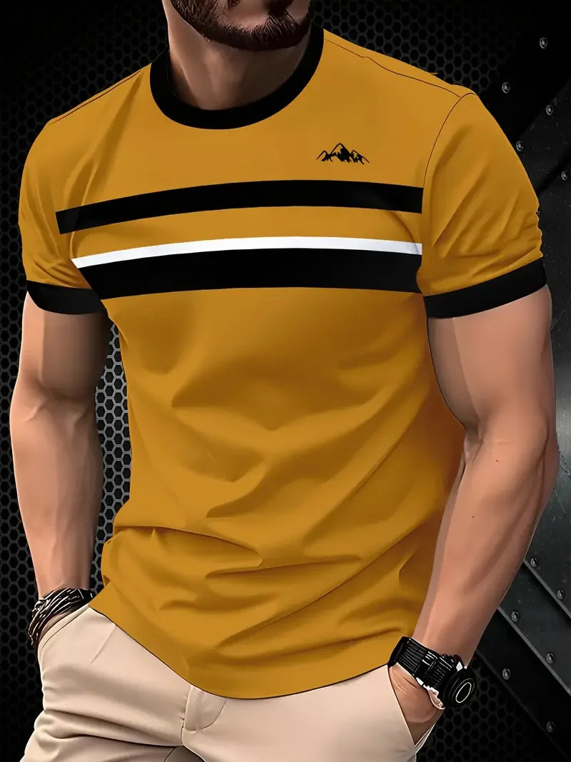 Summer Classic Men's T-shirt Outdoor Round Neck Short Sleeve Top Stripe Print Street Loose T-Shirt Male Oversized Clothing