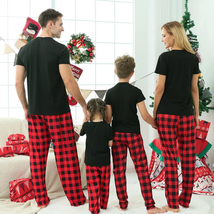 2025 New Year's Costume Short Sleeve Christmas Pajamas Set Matching Outfits for Family/Couples/Kids T-shirt+Trousers Sleepwear