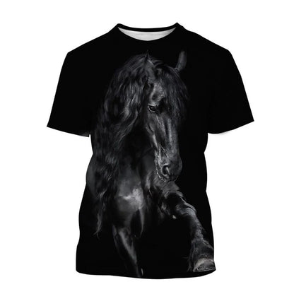 Summer hot selling fashion animal horse 3D printing print neutral casual Harajuku style comfortable short sleeved top