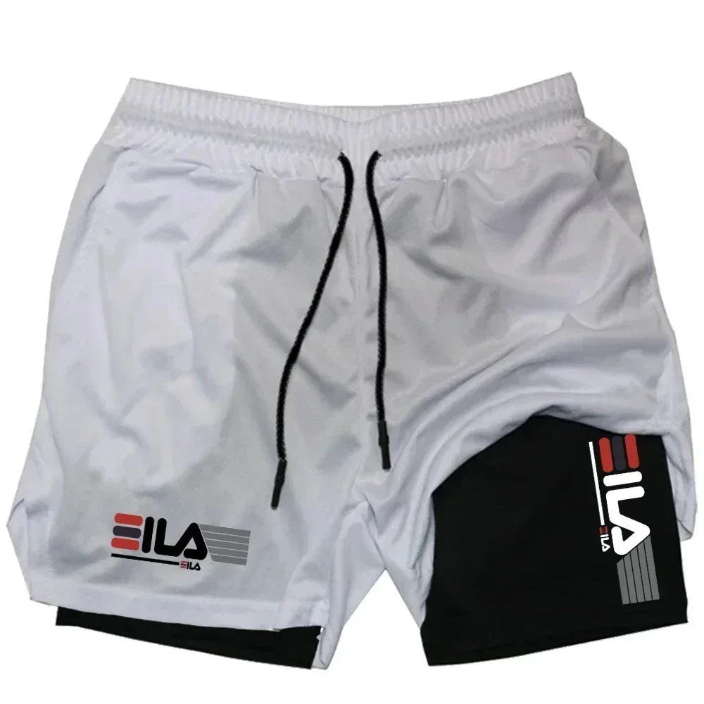 Men's sports shorts double layer two-in-one quick-drying breathable casual shorts summer running sportswear pants M-3XL