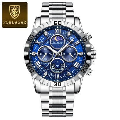 POEDAGAR Luxury Brand Men Watch Chronograph Waterproof Stainless Steel Luminous Male Watch Quartz Fashion Watches For Men Reloj
