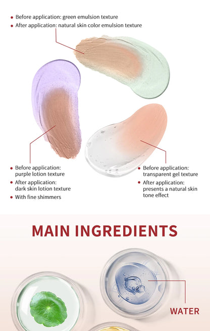 Correcting CC Cream Foundation Moisturizing Waterproof Even Skin Tone Base Makeup Lasting Conceal Pores CC Cream Primer Cosmetic