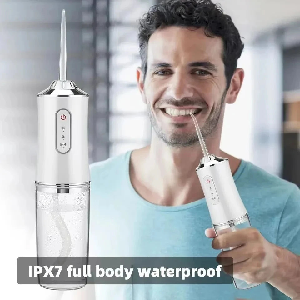 Portable Oral Irrigator Dental Water Flosser USB Water Jet Floss 4 Jet Tip 220ml 3 Modes IPX7 1400rpm Mouth Washing Machine