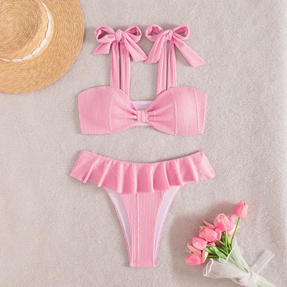 Sexy Knitted Lace Bikini Set Women's Swimsuit Two-Piece Ensemble Separate Top And Bottoms Fashionable Poolside Attire