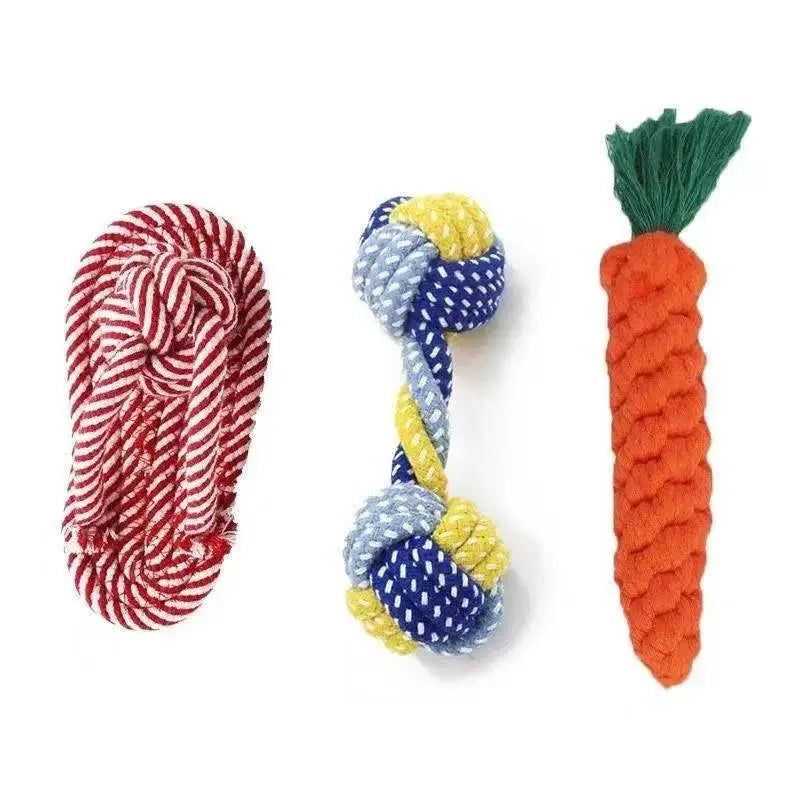 1pc Dog Toy Carrot Knot Rope Ball Cotton Rope Dumbbell Puppy Cleaning Teeth Chew Toy Durable Braided Bite Resistant Pet Supplies
