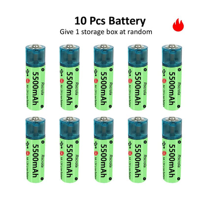 Universal AA Rechargeable Battery Durable 5500mAh Li-ion Battery AA USB Direct Charging for Toys Clocks Game Controllers Cameras
