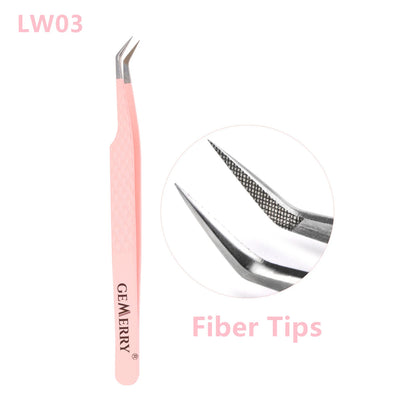 GEMERRY 1 Pcs Pink Gradient Angel Eyelash Tweezers Fiber Tips High Precision Professional Stainless Steel Tool