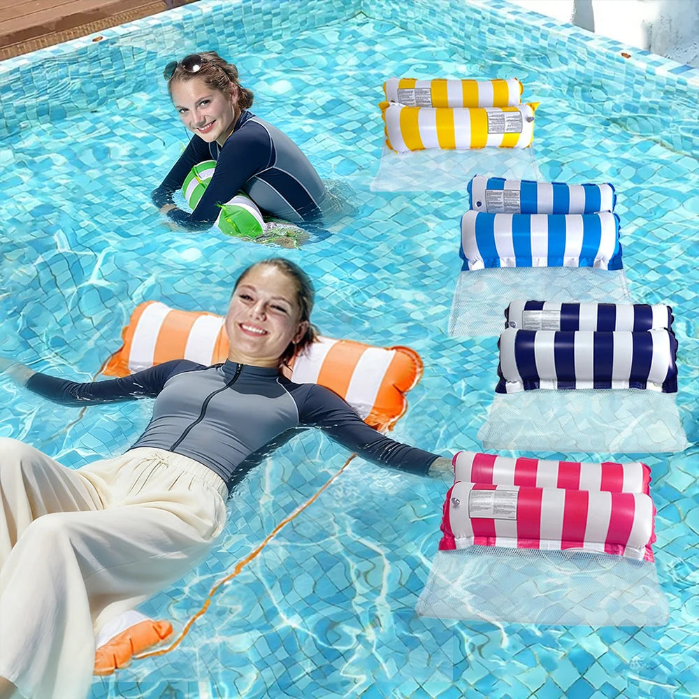 1pc Inflatable  Multi-Purpose Striped Floating Bed , Portable Water Lounge Raft for Swimming Pool Beach, Summer Relaxation