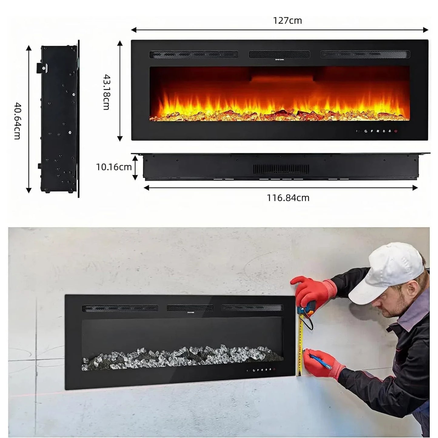 Electric Fireplace, 3 in 1 3D Wall-Mounted with 1800W Heating/12 Flame Effect LED Color Modes/Remote Control/Timer Up to 12h
