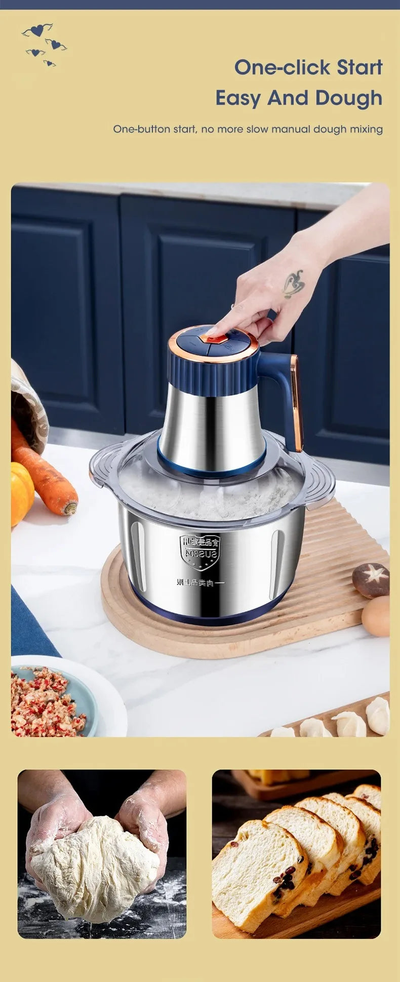 304 Stainless Steel Multifunctional Electric Food Processor 2L 3L 5L Meat Grinder Mincer Vegetable Chopper Slicer 220V EU Plug