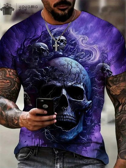 New Men's Horror Skull Print T-Shirt 3D  O-Neck Short Sleeve Fashion Oversized T-Shirts Men's Summer Street Clothing