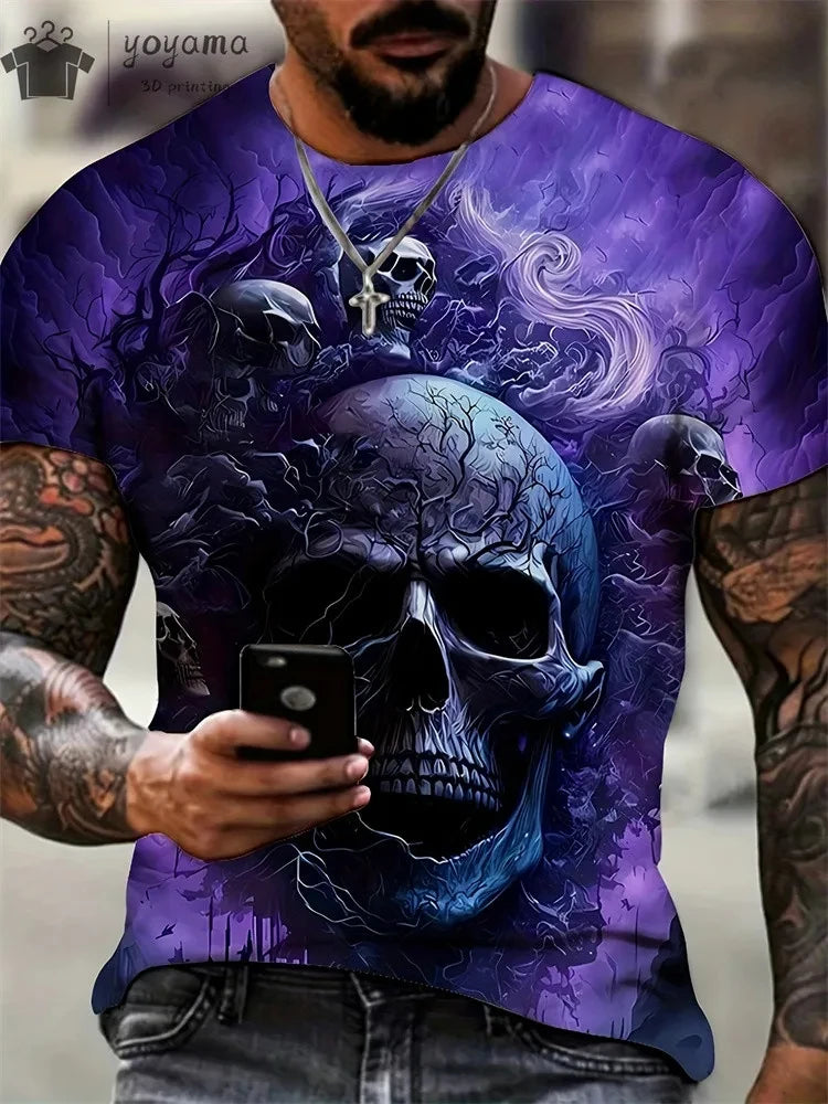 New Men's Horror Skull Print T-Shirt 3D  O-Neck Short Sleeve Fashion Oversized T-Shirts Men's Summer Street Clothing