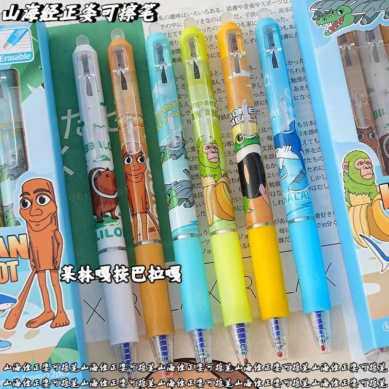 6/12PCS Italian Brainrot Tung Erasable Gel Pen Cute Anime Cartoon Quick Drying Black 0.5mm Ballpoint Pen Stationery Supplies