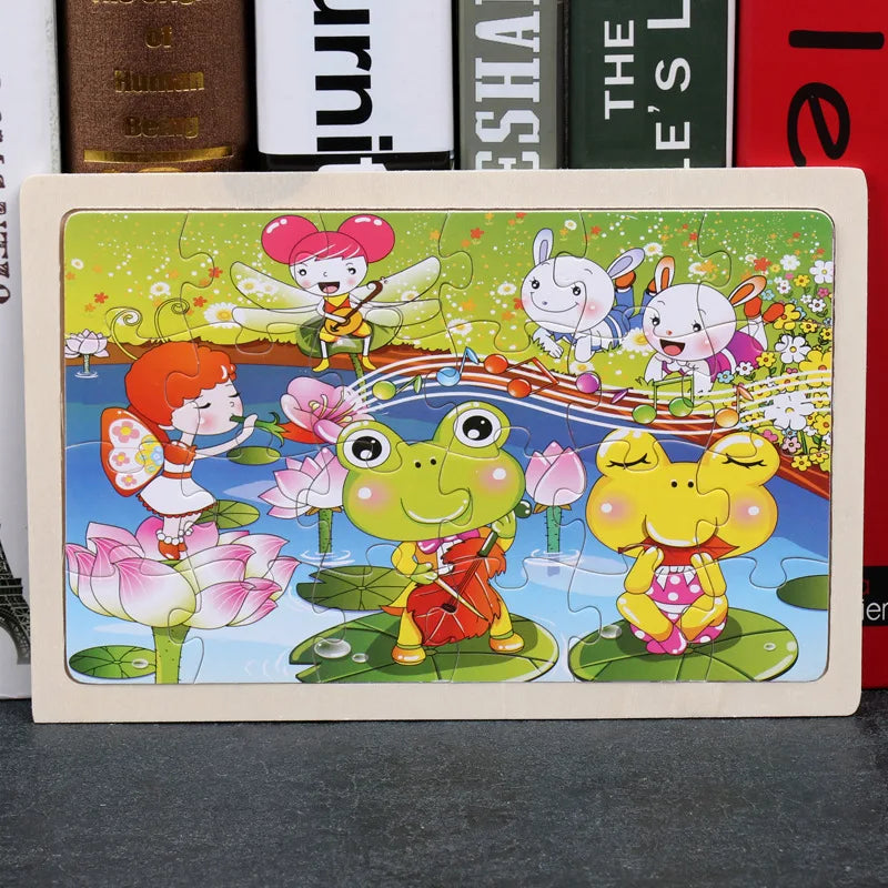 New 24 Pieces Wooden Puzzles Cartoon Animal Wood Jigsaw Learning Toys for GIFT