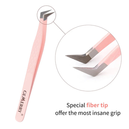 GEMERRY 1 Pcs Pink Gradient Angel Eyelash Tweezers Fiber Tips High Precision Professional Stainless Steel Tool