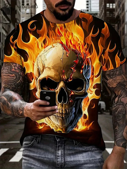 New Men's Horror Skull Print T-Shirt 3D  O-Neck Short Sleeve Fashion Oversized T-Shirts Men's Summer Street Clothing