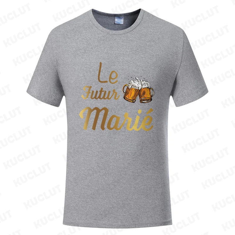 French Evg Team Married Tops Single Farewell Bachelor Party T Shirt Future Groom Man Tshirt Fashion Beer Graphic Wedding Tees