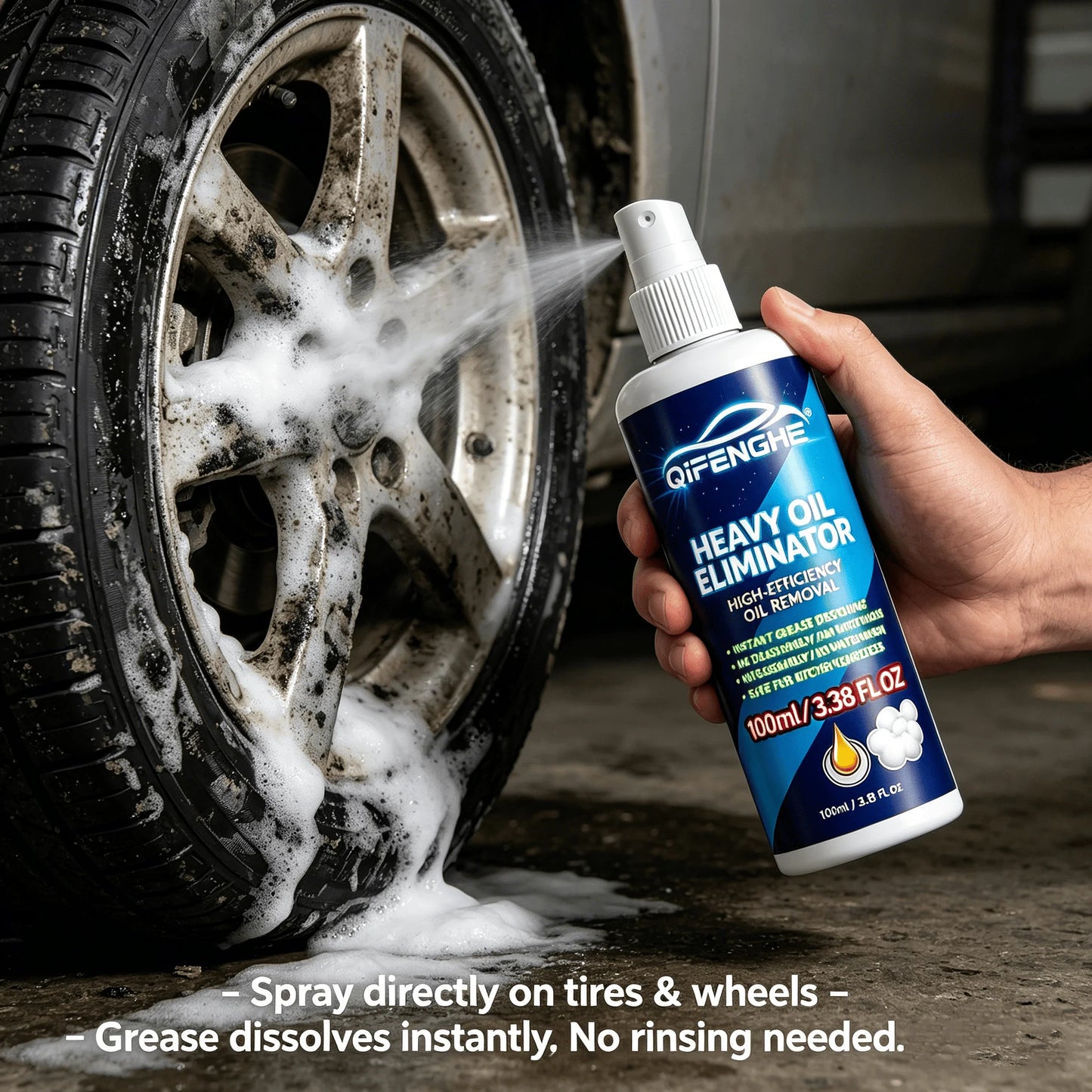 Heavy Oil Eliminator – Spray & Wipe, No Scrubbing. Remove Grease from Car Engine, Wheels, Stove, Oven. 100ml, Safe for All Surfa