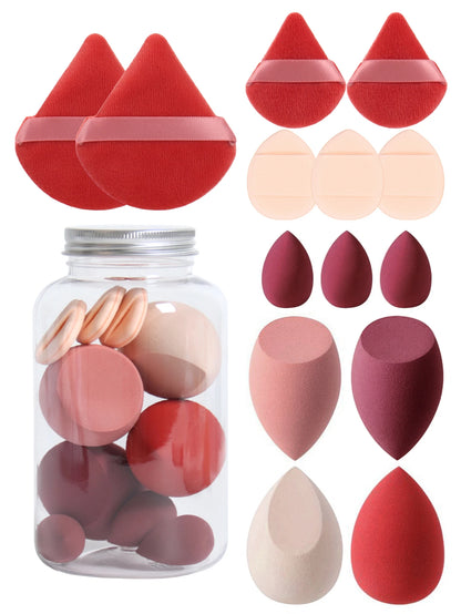 14 Piece Cosmetic Sponge Set, Cosmetic Sponge Finger Puff, Dry and Wet Foundation Make-Up Cosmetic Puff