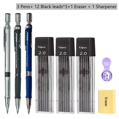2.0mm Mechanical Pencil Black / Color Lead Refill 2B Sketching Pencil Art Sketch Painting Writing For School & Office Stationery